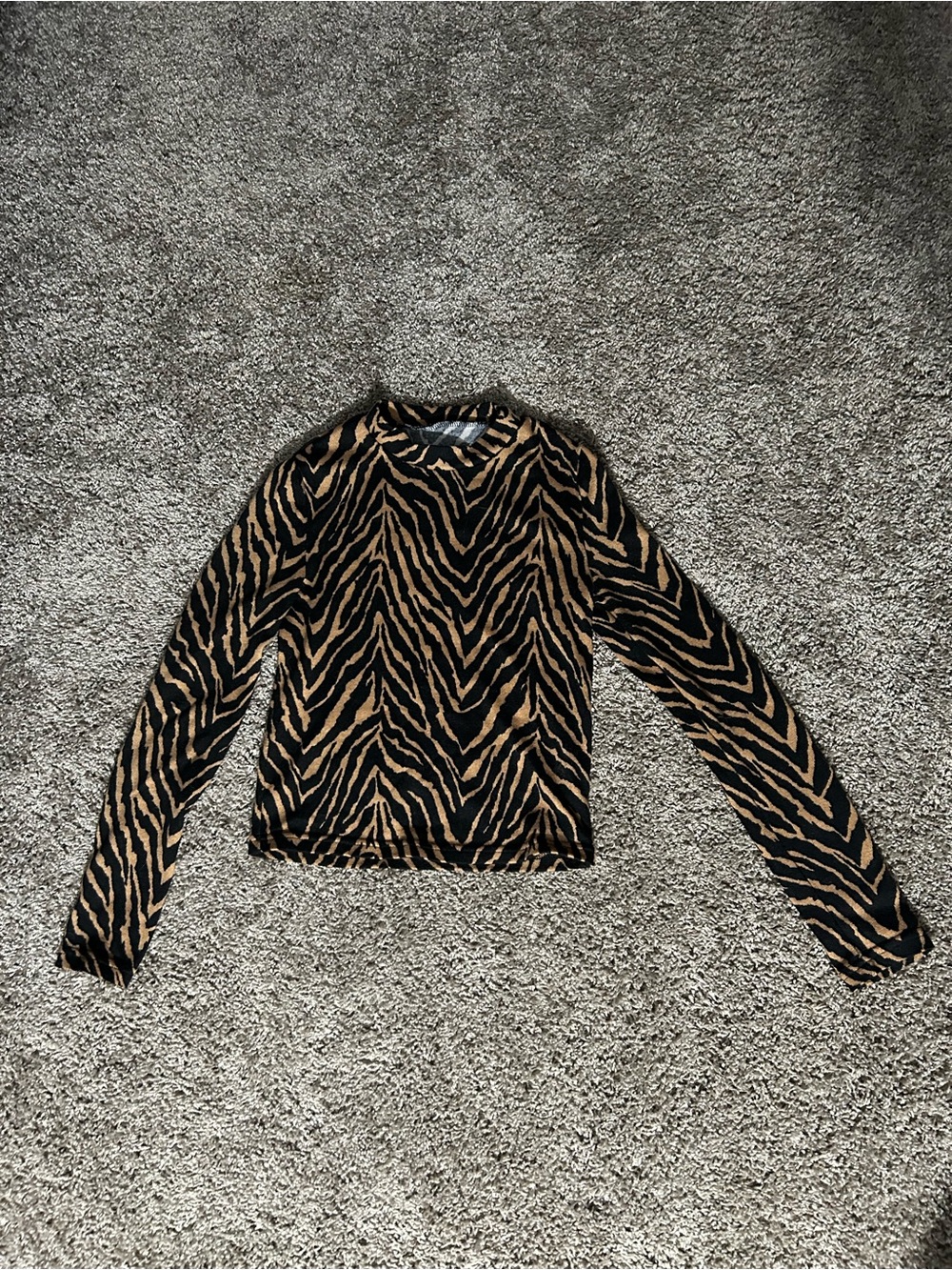 SHEIN Black and Brown Zebra Print Long Sleeve Crop Top